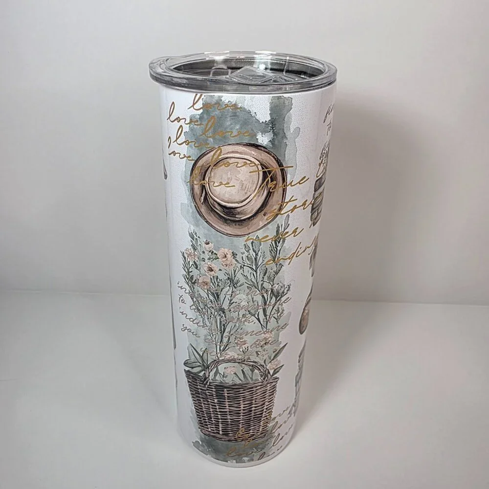 Vintage Cottagecore Romance 20oz Stainless Steel Tumbler | Floral Hat Aesthetics